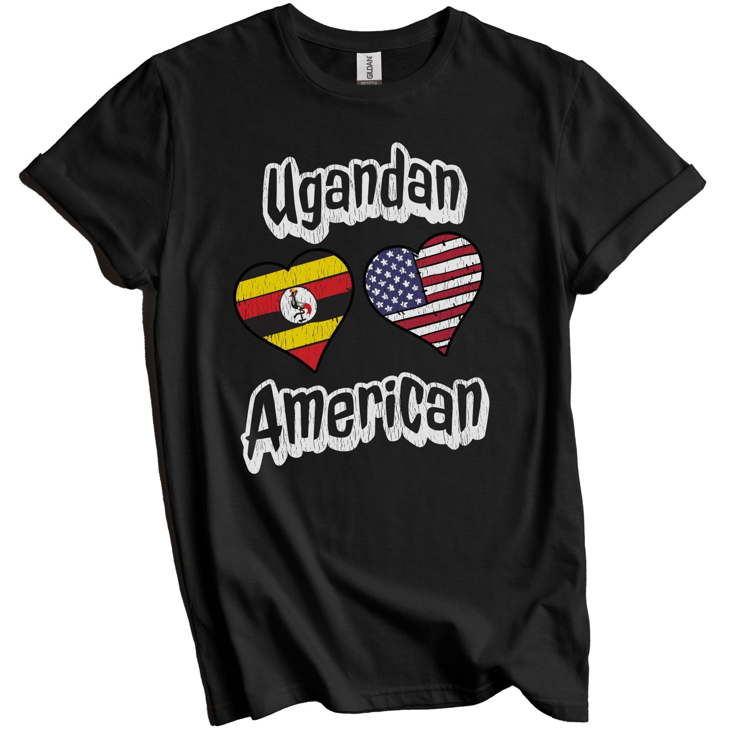 Ugandan American Flag Hearts Combo Uganda Distressed T-Shirt
