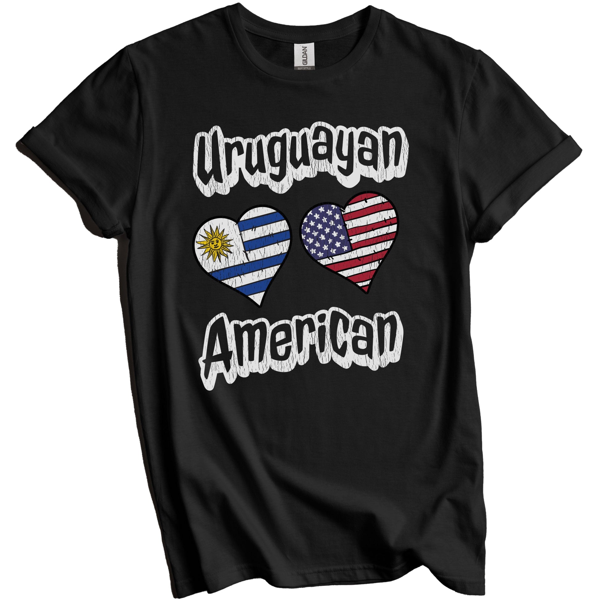 Uruguayan American Flag Hearts Combo Uruguay Distressed T-Shirt