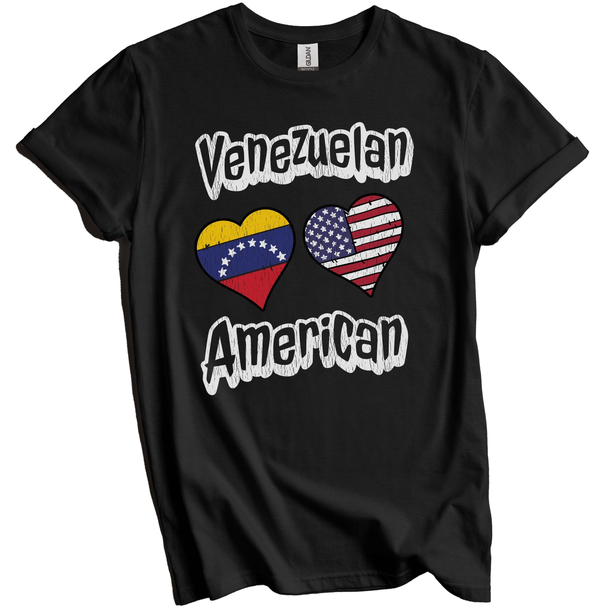 Venezuelan American Flag Hearts Combo Venezuela Distressed T-Shirt