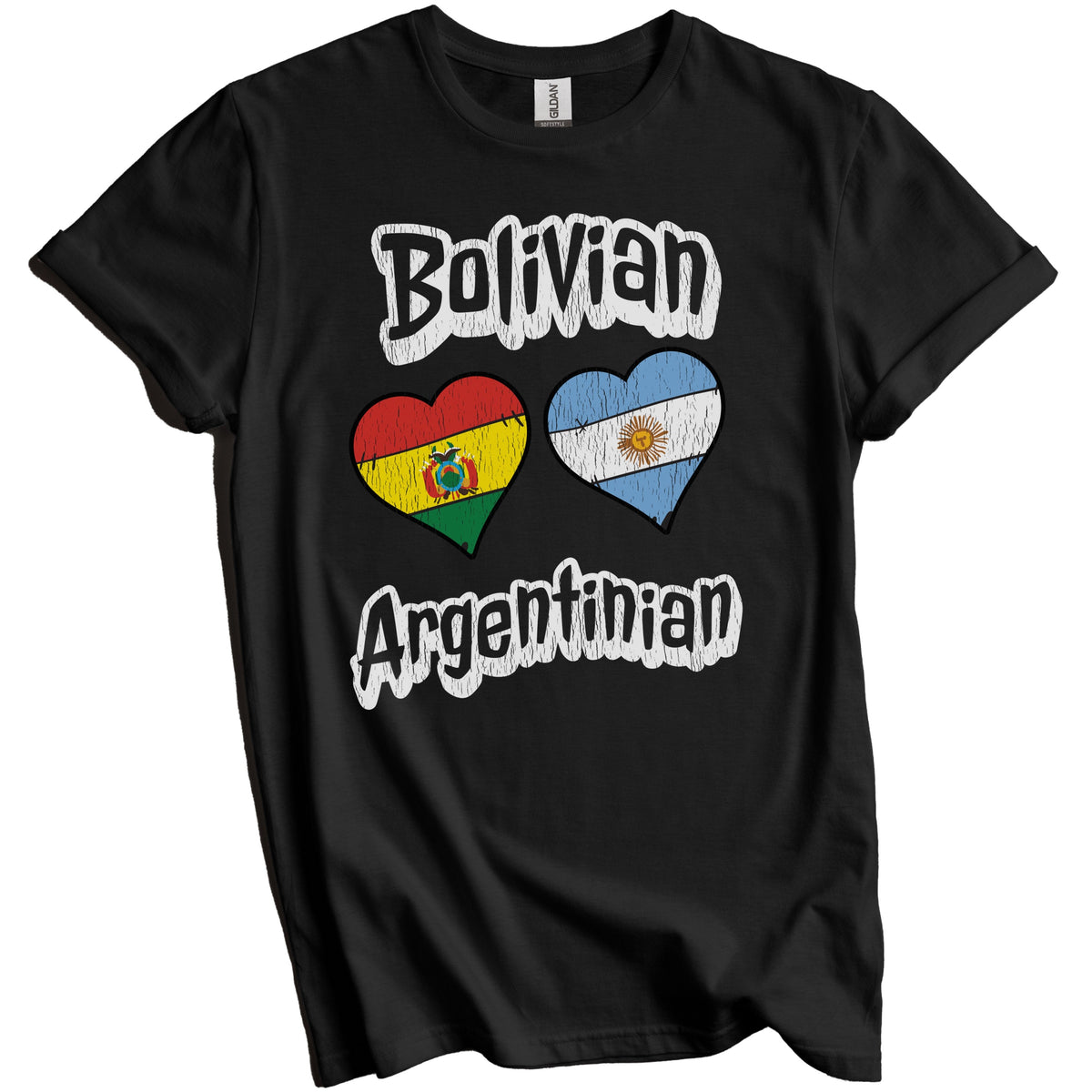Bolivian Argentinian Flag Heart Combo Bolivia Argentina Distressed T-Shirt