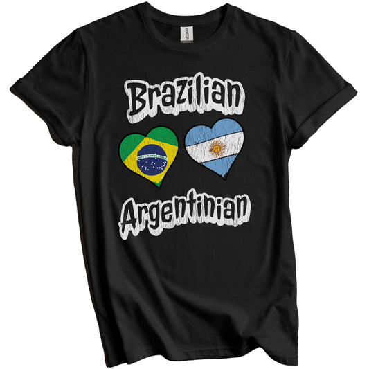 Brazilian Argentinian Flag Heart Combo Brazil Argentina Distressed T-Shirt