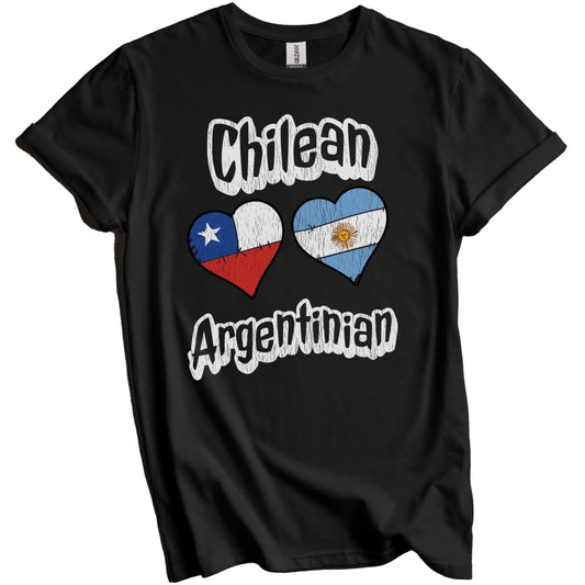 Chilean Argentinian Flag Heart Combo Chile Argentina Distressed T-Shirt