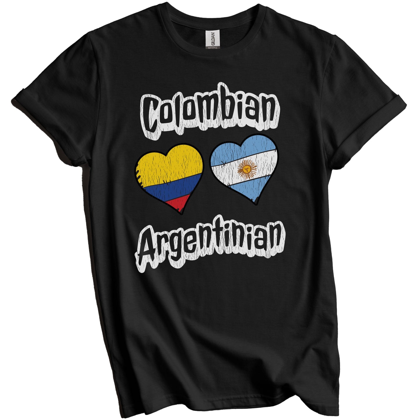 Colombian Argentinian Flag Heart Combo Colombia Argentina Distressed T-Shirt