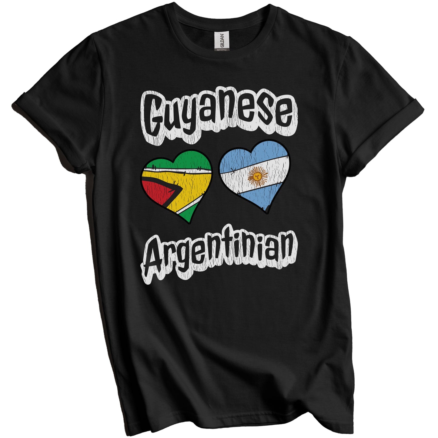 Guyanese Argentinian Flag Heart Combo Guyana Argentina Distressed T-Shirt