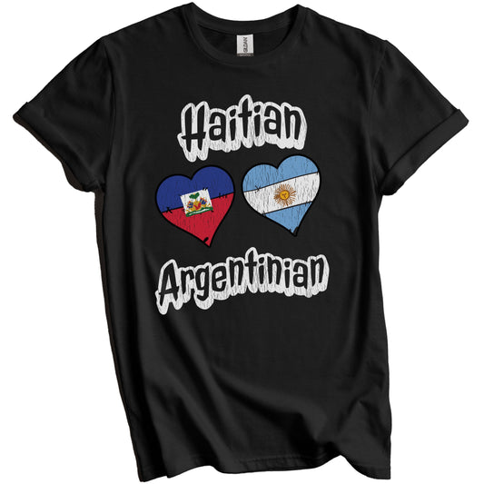 Haitian Argentinian Flag Heart Combo Haiti Argentina Distressed T-Shirt