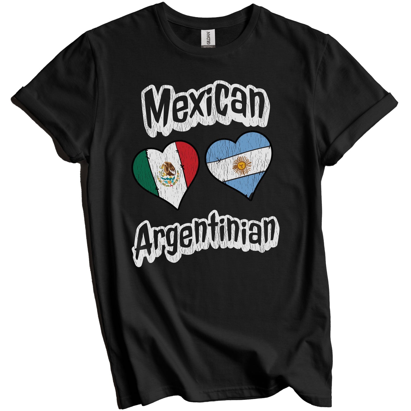 Mexican Argentinian Flag Heart Combo Mexico Argentina Distressed T-Shirt