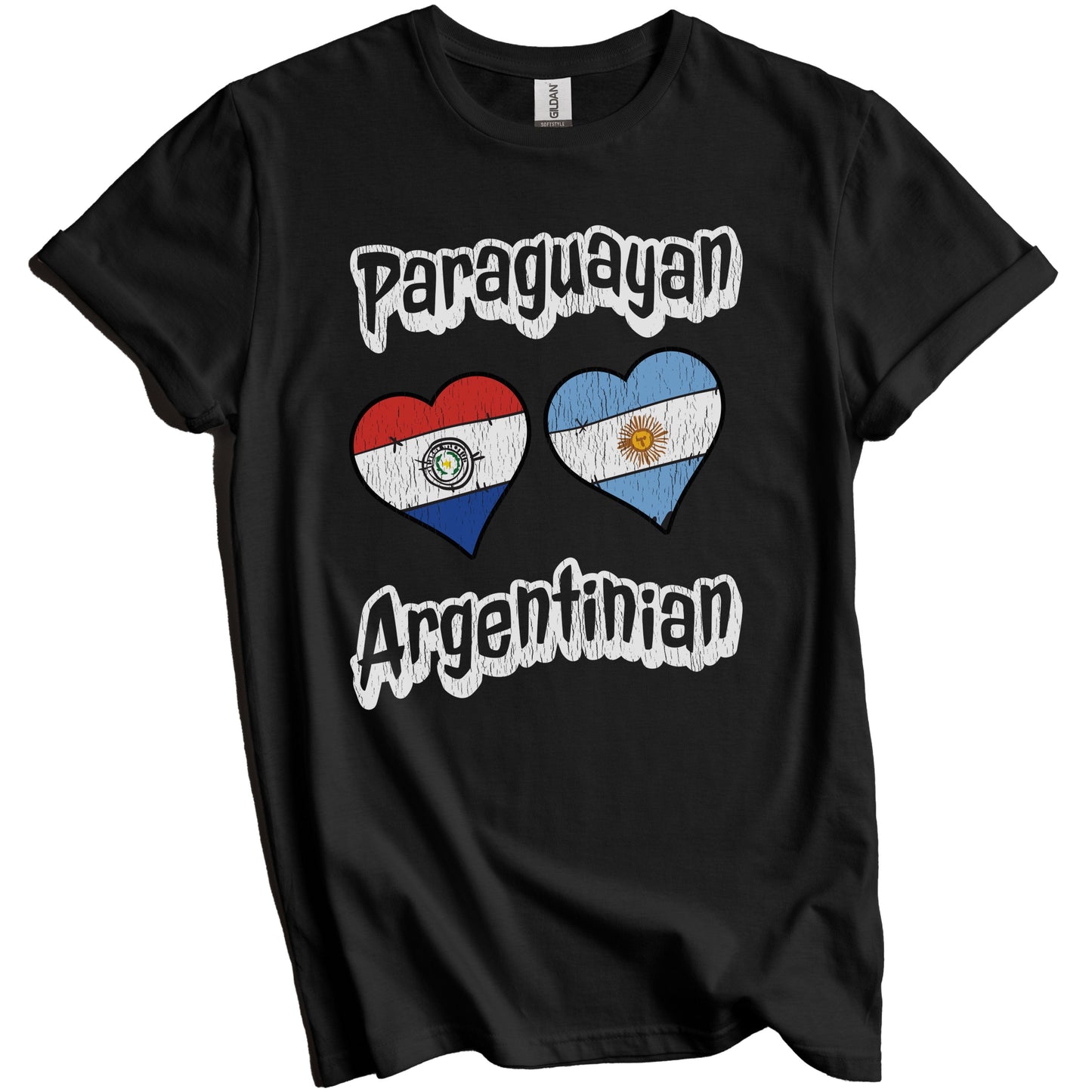 Paraguayan Argentinian Flag Heart Combo Paraguay Argentina Distressed T-Shirt