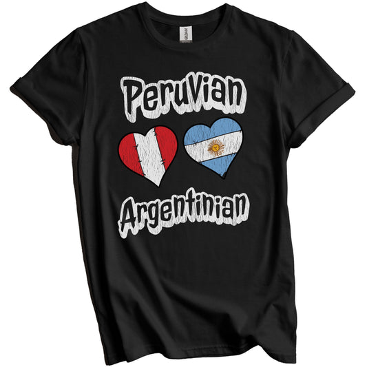 Peruvian Argentinian Flag Heart Combo Peru Argentina Distressed T-Shirt