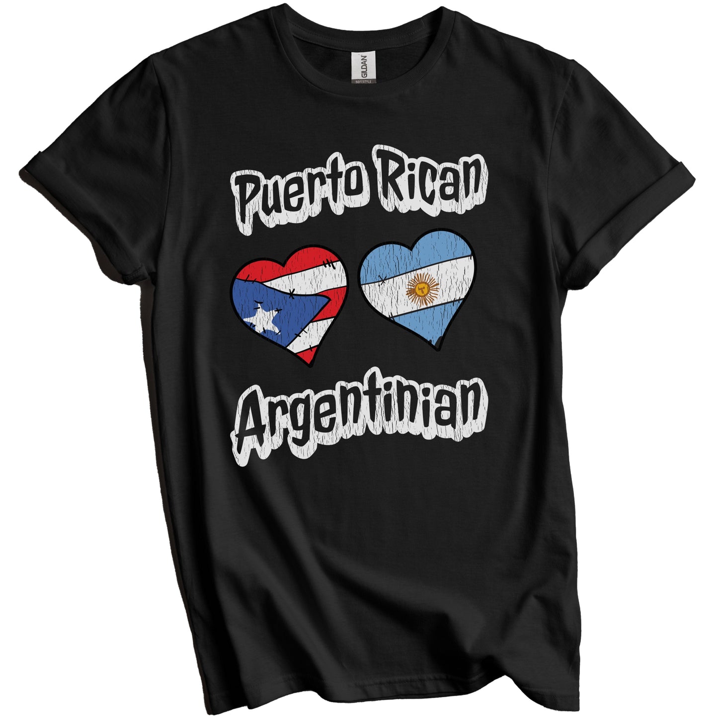 Puerto Rican Argentinian Flag Hearts Puerto Rico Argentina Distressed T-Shirt