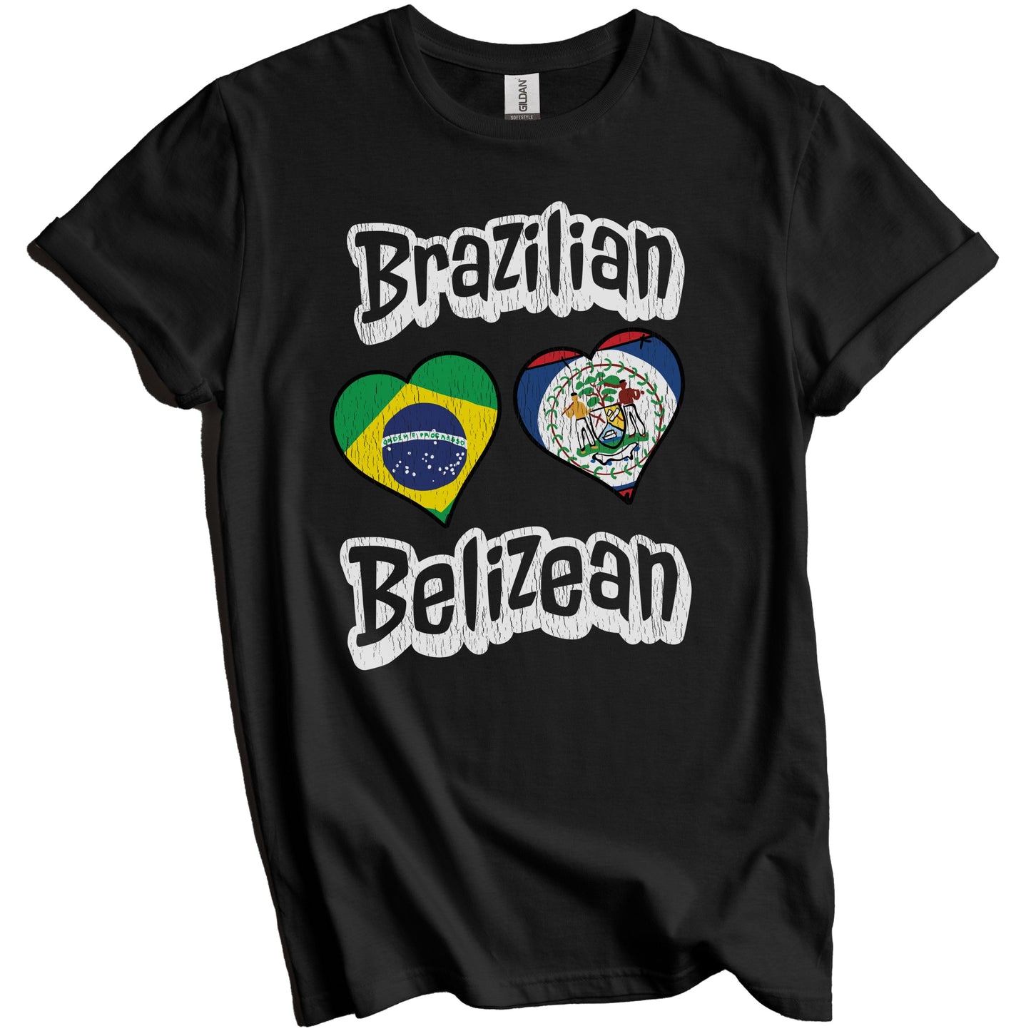 Brazilian Belizean Flag Heart Combo Brazil Belize Distressed T-Shirt