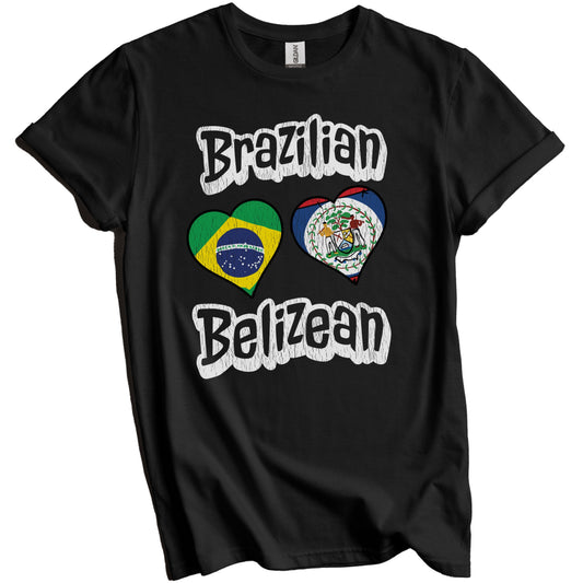 Brazilian Belizean Flag Heart Combo Brazil Belize Distressed T-Shirt