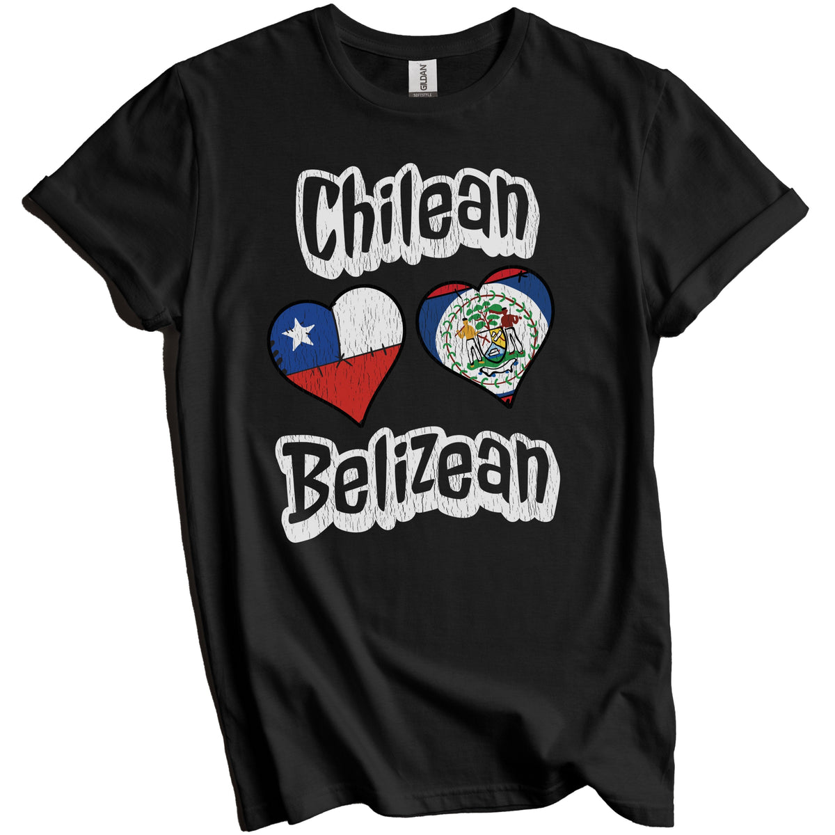 Chilean Belizean Flag Heart Combo Chile Belize Distressed T-Shirt