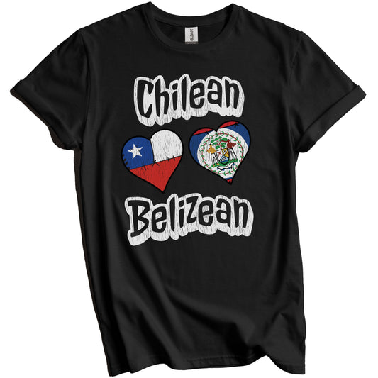 Chilean Belizean Flag Heart Combo Chile Belize Distressed T-Shirt