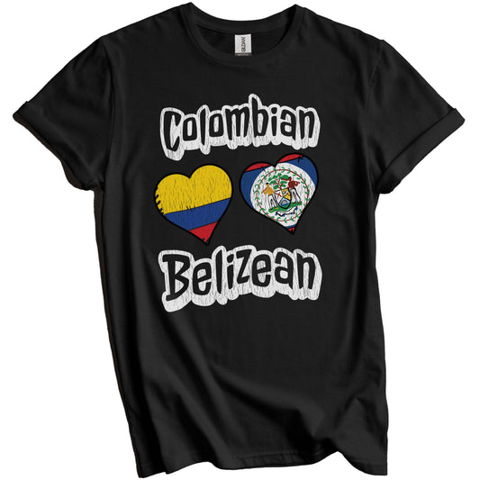 Colombian Belizean Flag Heart Combo Colombia Belize Distressed T-Shirt