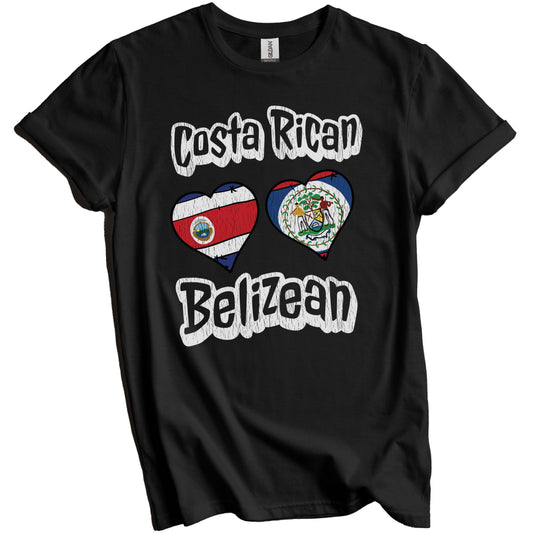 Costa Rican Belizean Flag Heart Combo Costa Rica Belize Distressed T-Shirt