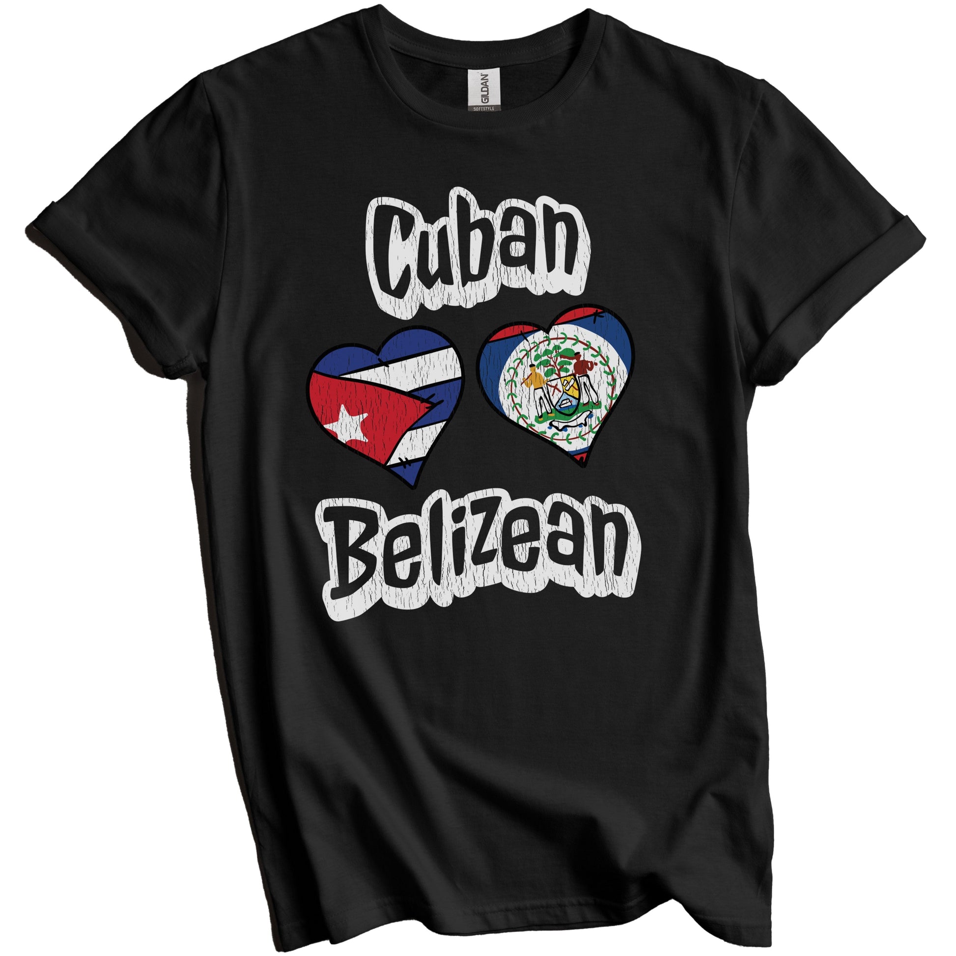 Cuban Belizean Flag Heart Combo Cuba Belize Distressed T-Shirt