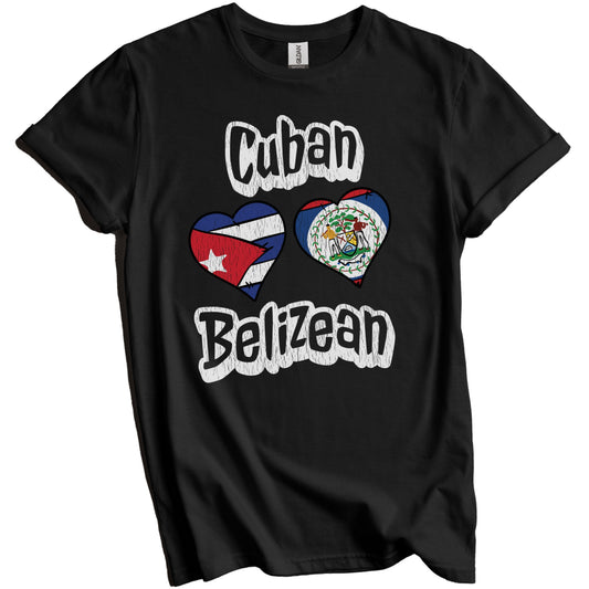 Cuban Belizean Flag Heart Combo Cuba Belize Distressed T-Shirt