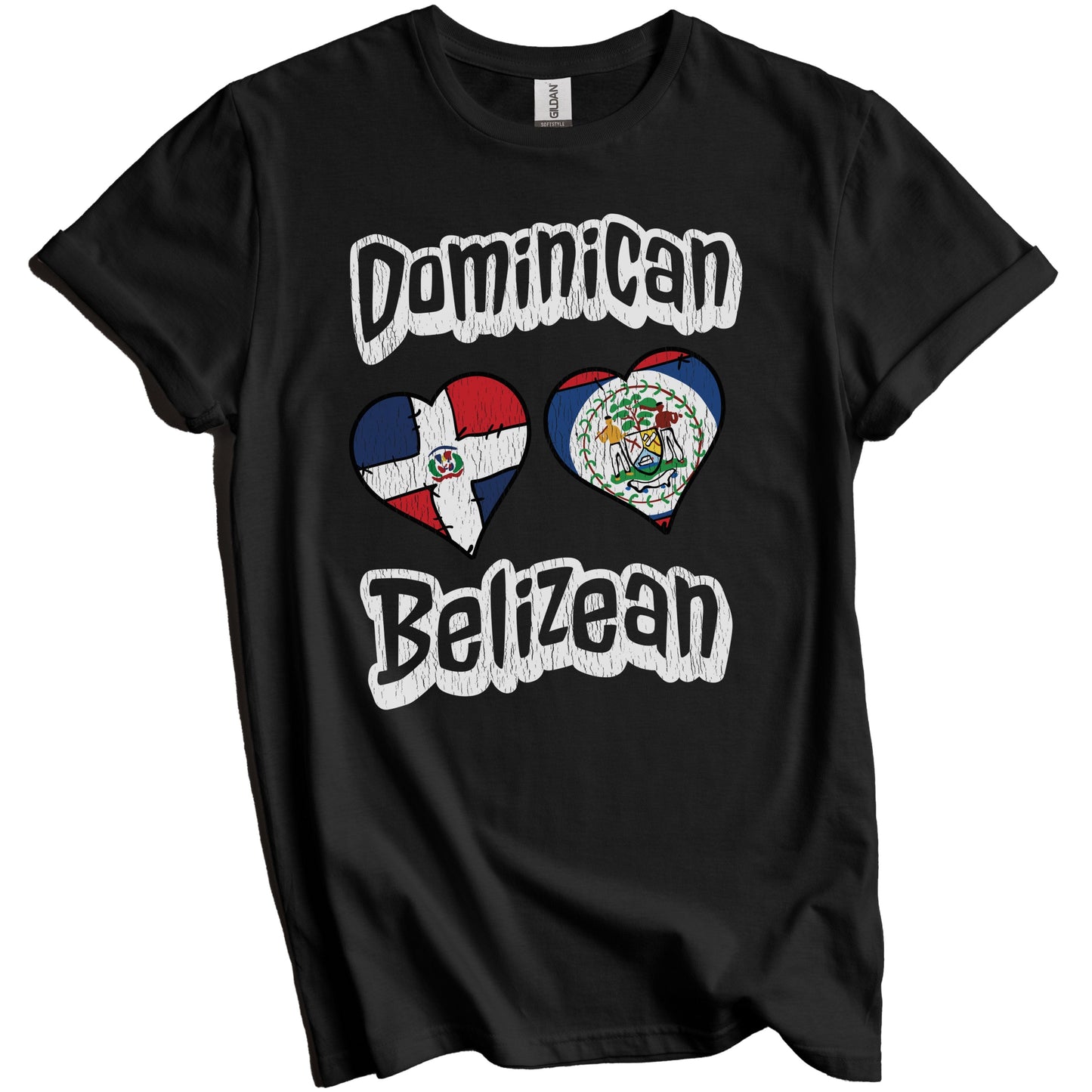Dominican Belizean Flag Hearts Dominican Republic Belize Distressed T-Shirt