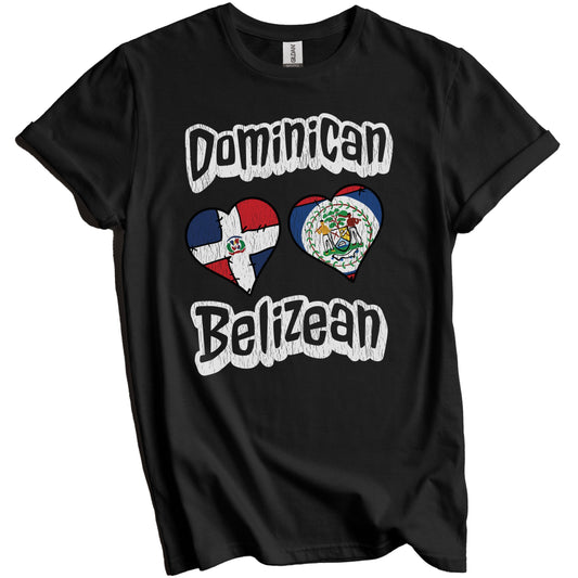 Dominican Belizean Flag Hearts Dominican Republic Belize Distressed T-Shirt