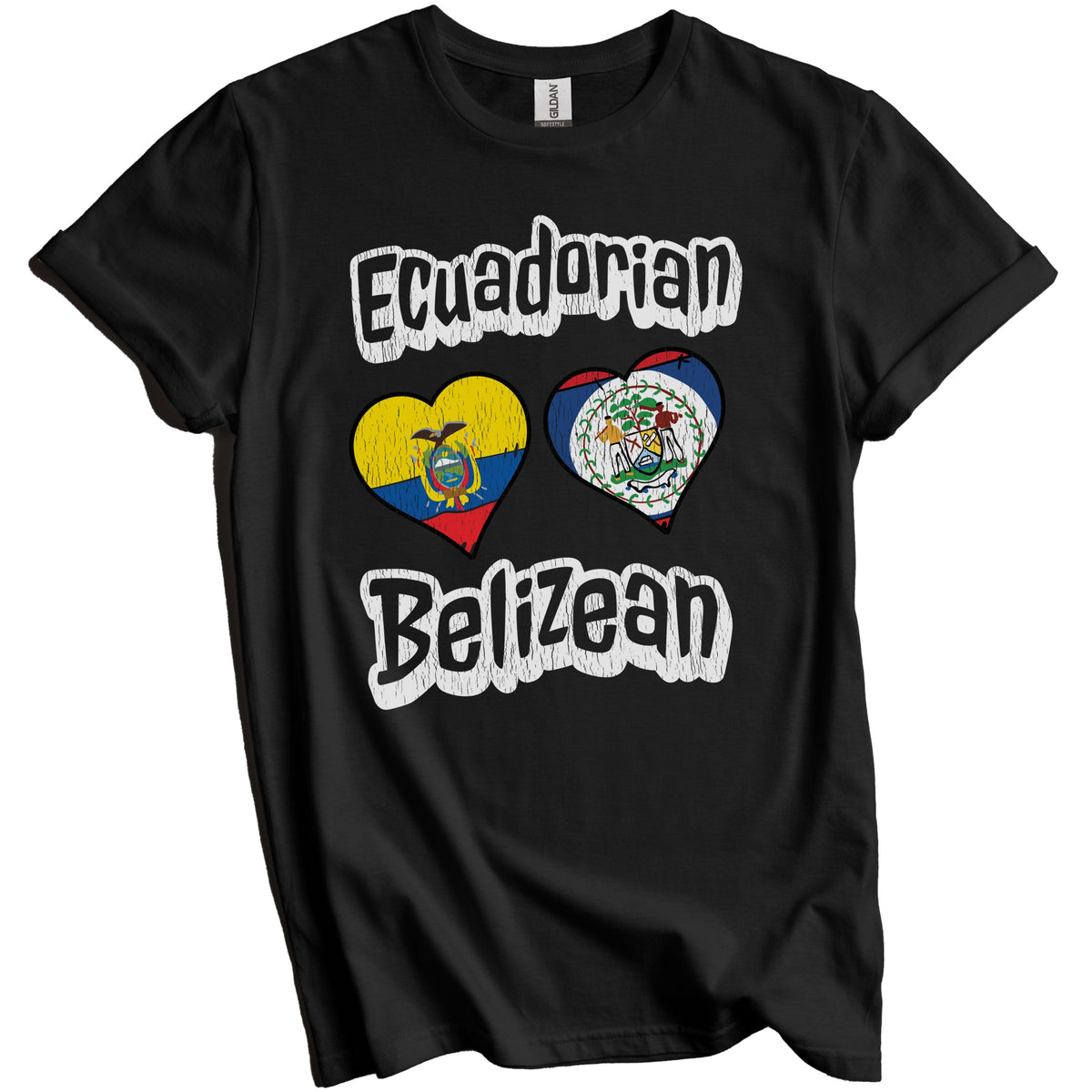 Ecuadorian Belizean Flag Heart Combo Ecuador Belize Distressed T-Shirt