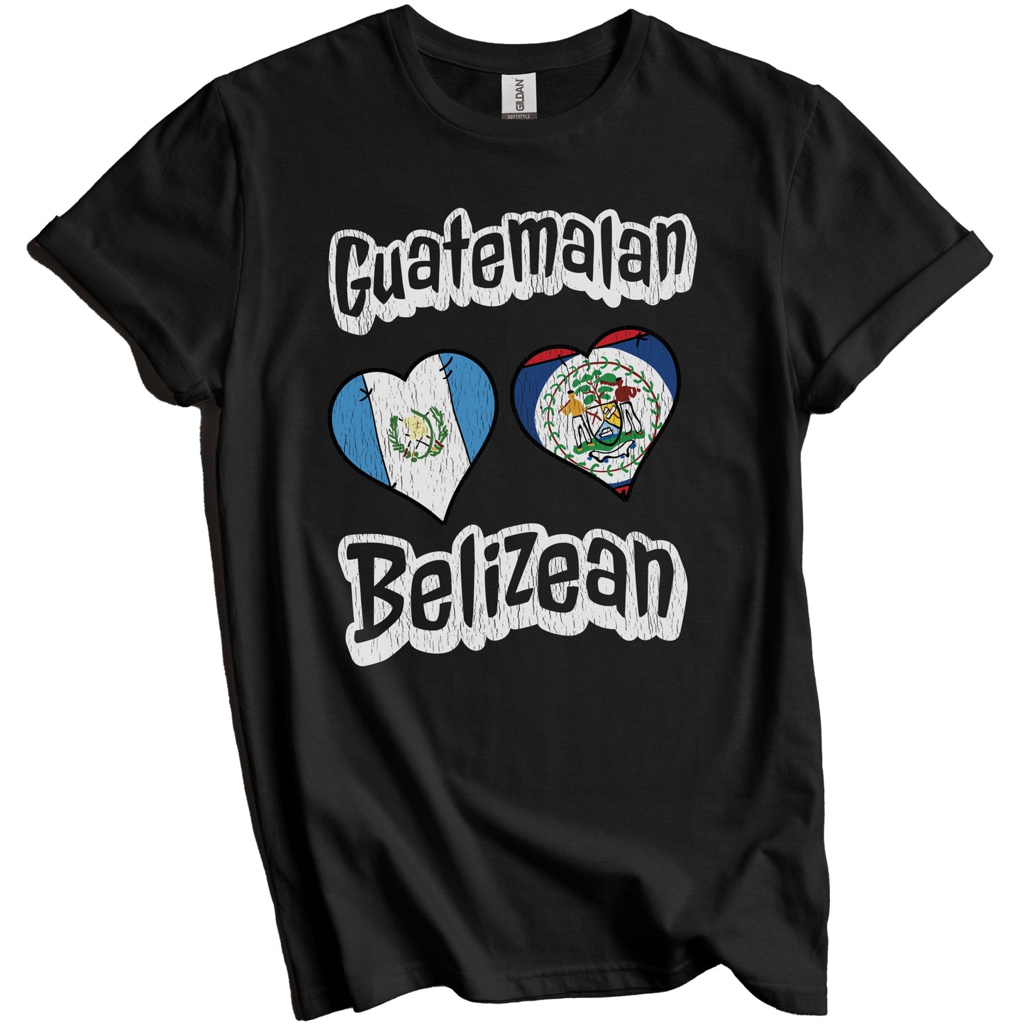 Guatemalan Belizean Flag Heart Combo Guatemala Belize Distressed T-Shirt