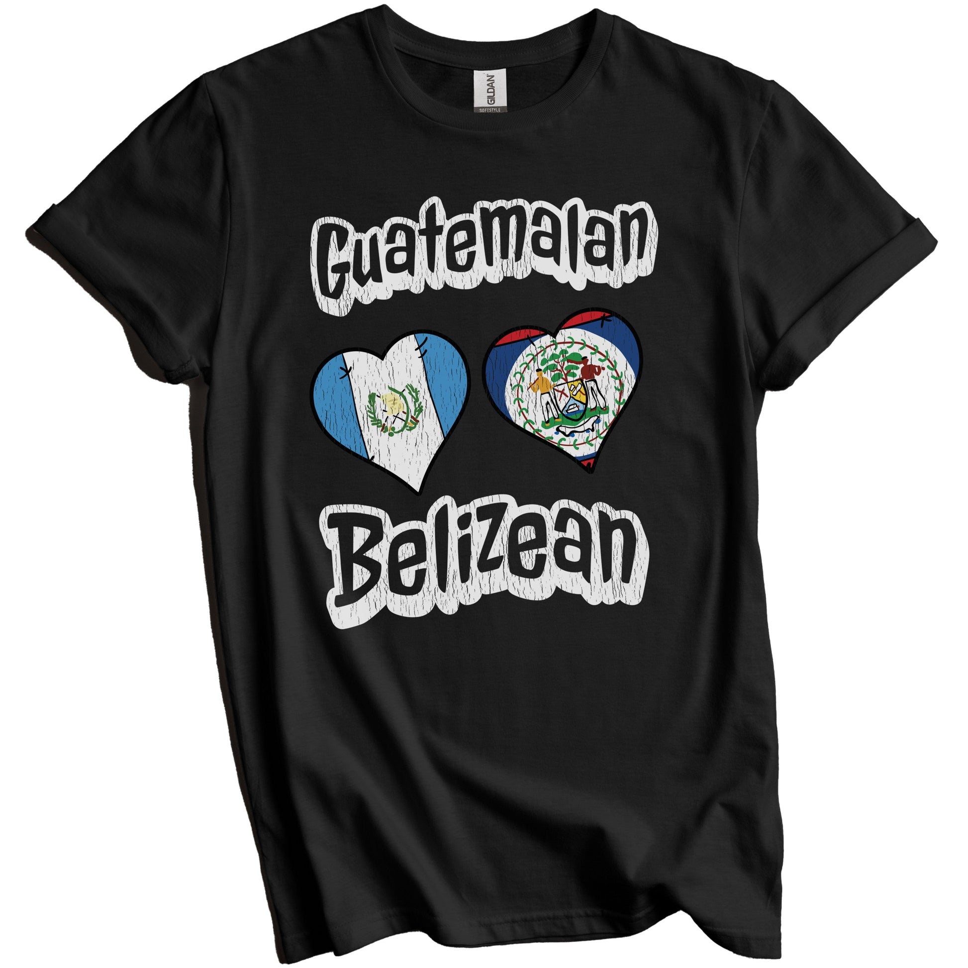 Guatemalan Belizean Flag Heart Combo Guatemala Belize Distressed T-Shirt