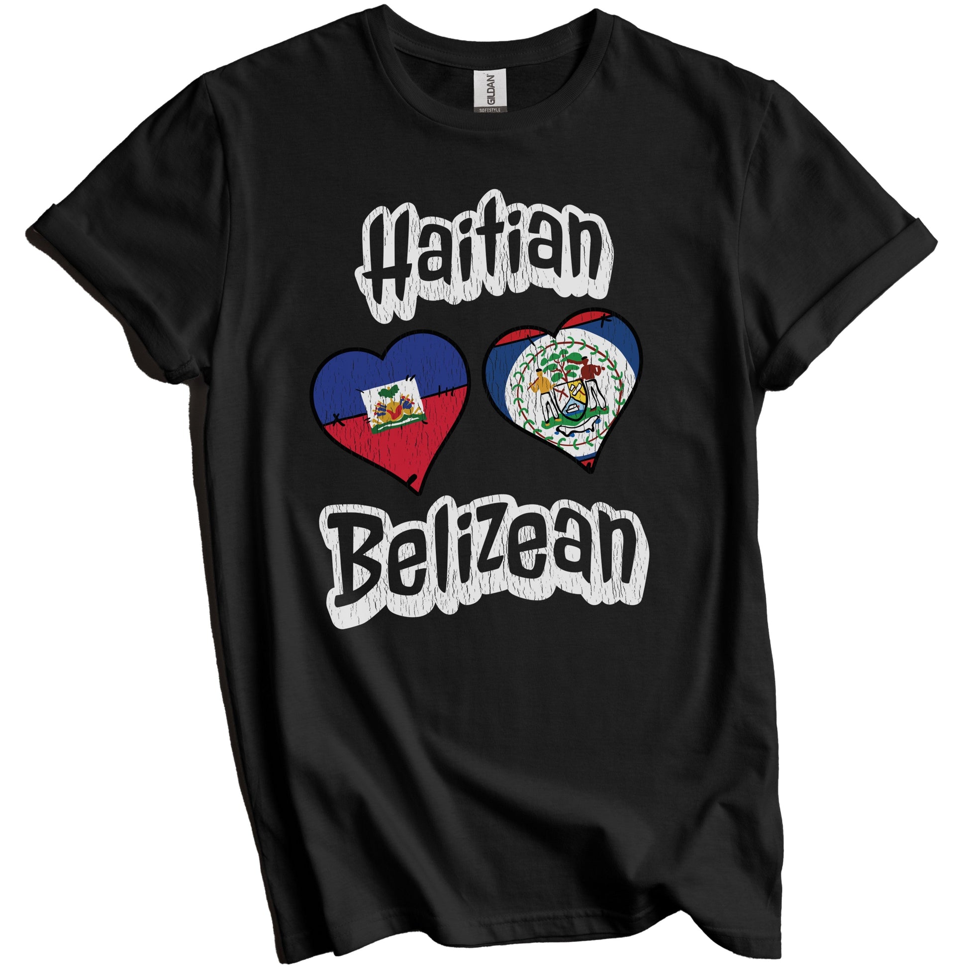 Haitian Belizean Flag Heart Combo Haiti Belize Distressed T-Shirt