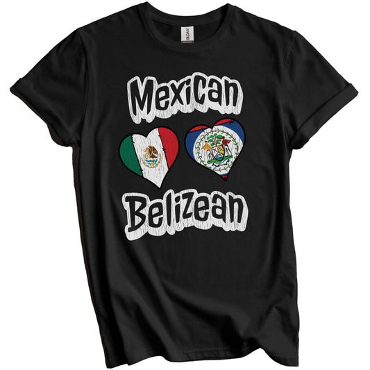 Mexican Belizean Flag Heart Combo Mexico Belize Distressed T-Shirt