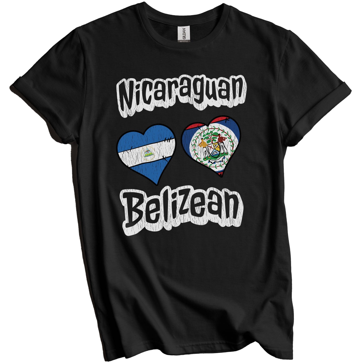 Nicaraguan Belizean Flag Heart Combo Nicaragua Belize Distressed T-Shirt