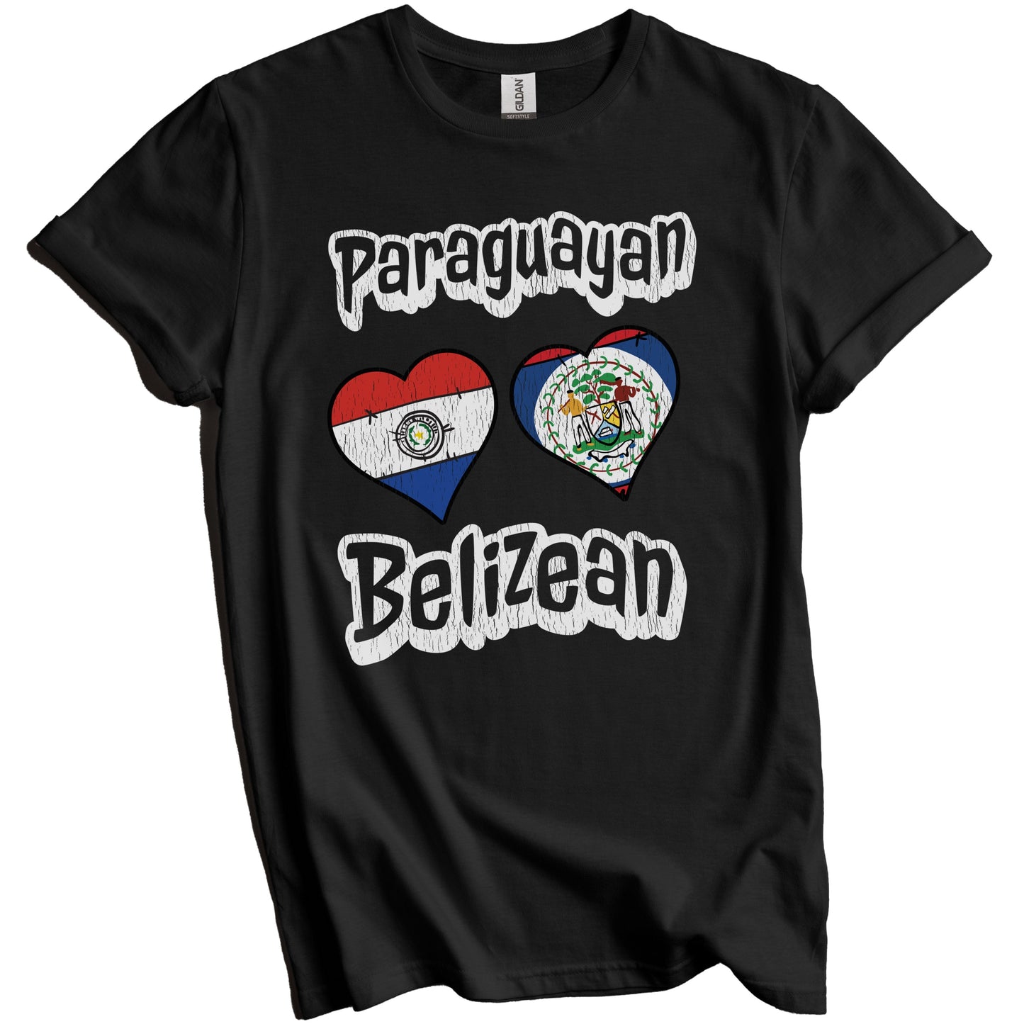 Paraguayan Belizean Flag Heart Combo Paraguay Belize Distressed T-Shirt