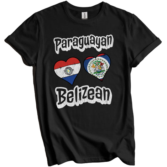 Paraguayan Belizean Flag Heart Combo Paraguay Belize Distressed T-Shirt