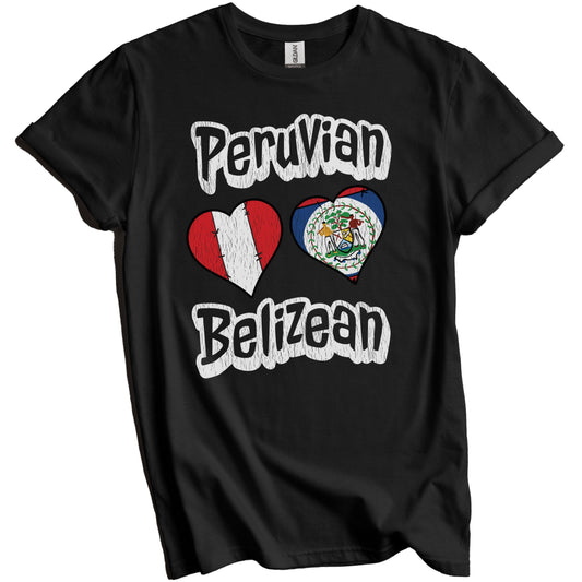 Peruvian Belizean Flag Heart Combo Peru Belize Distressed T-Shirt