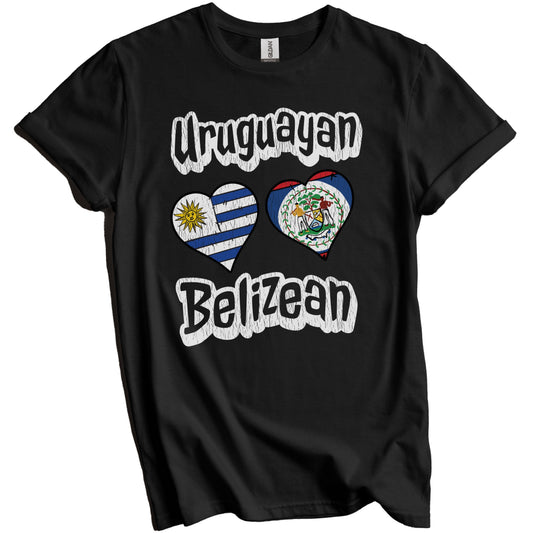 Uruguayan Belizean Flag Heart Combo Uruguay Belize Distressed T-Shirt