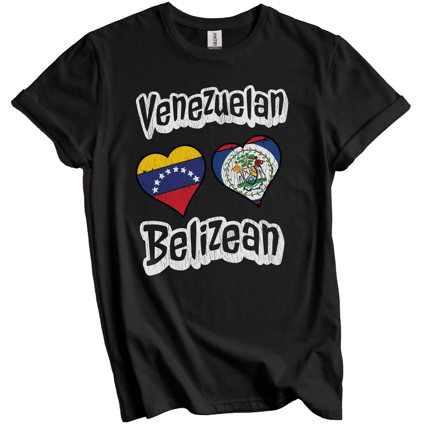 Venezuelan Belizean Flag Heart Combo Venezuela Belize Distressed T-Shirt