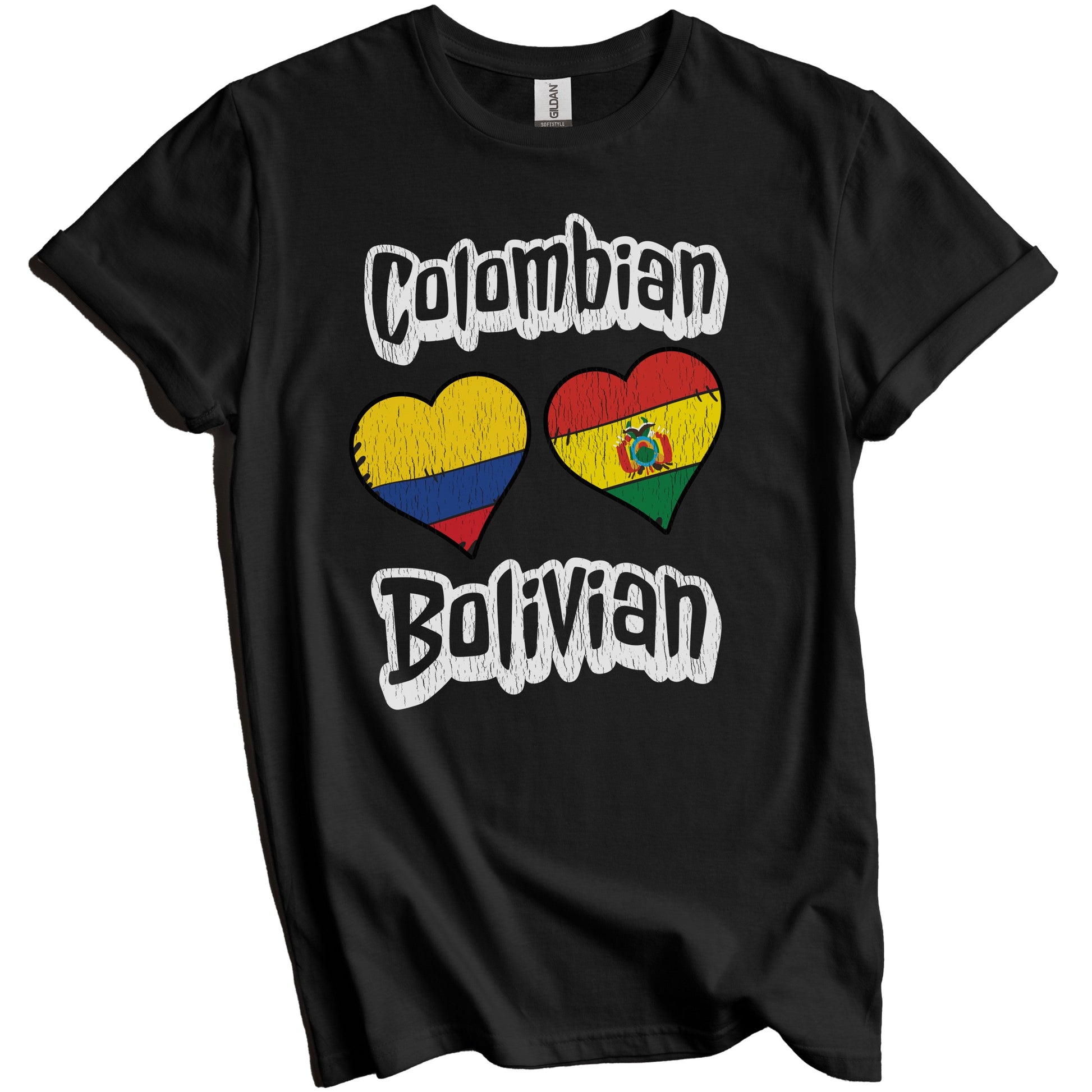 Colombian Bolivian Flag Heart Combo Colombia Bolivia Distressed T-Shirt
