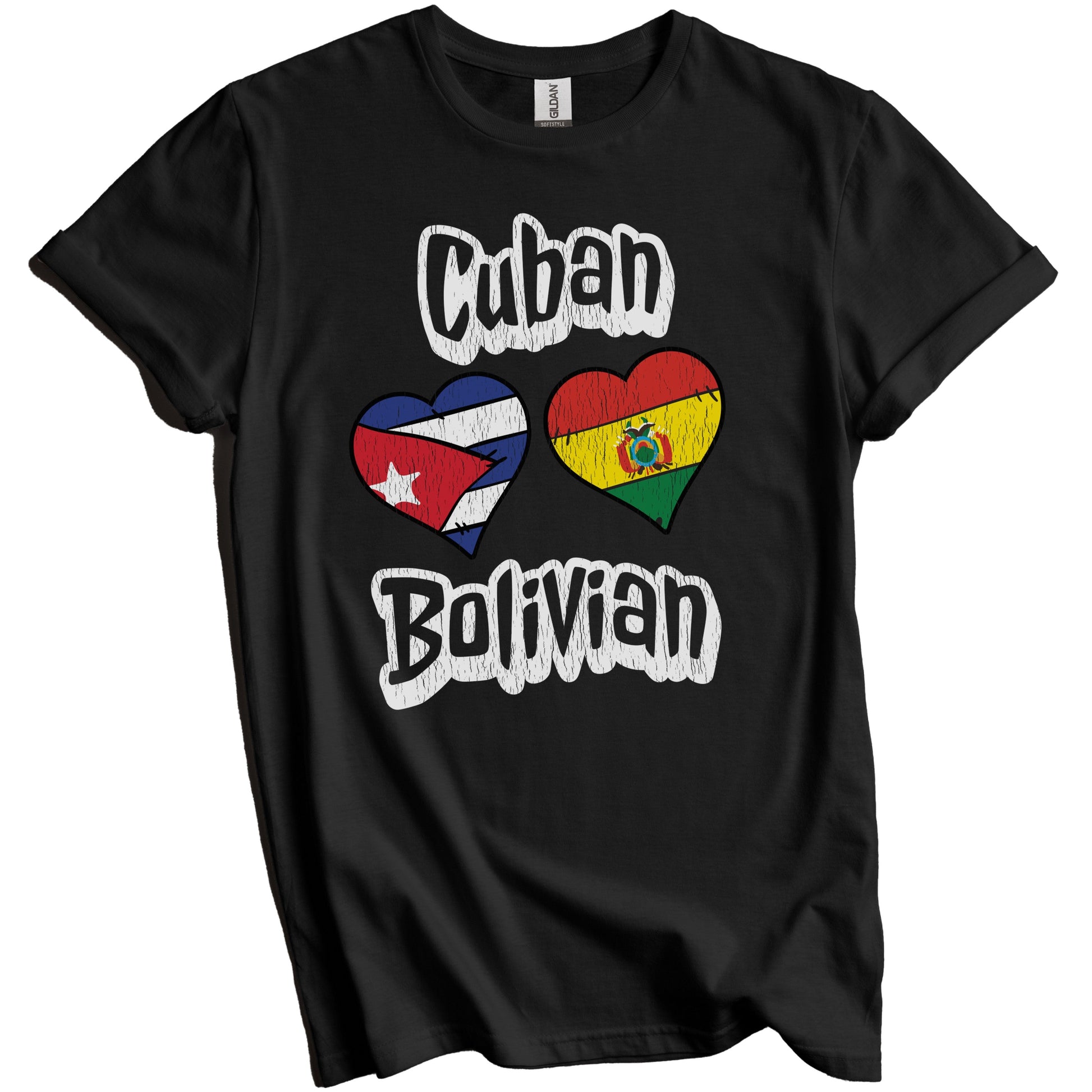 Cuban Bolivian Flag Heart Combo Cuba Bolivia Distressed T-Shirt