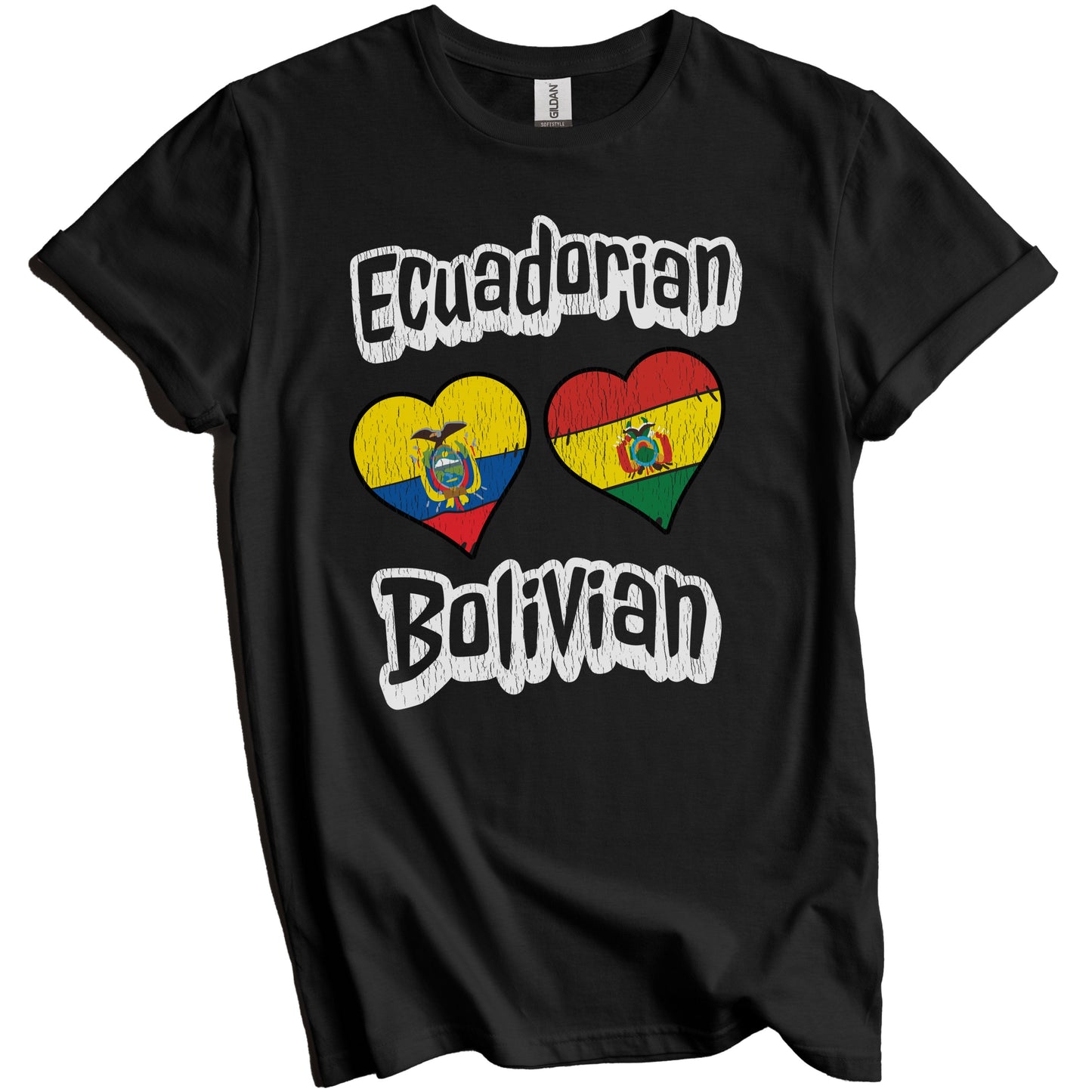 Ecuadorian Bolivian Flag Heart Combo Ecuador Bolivia Distressed T-Shirt