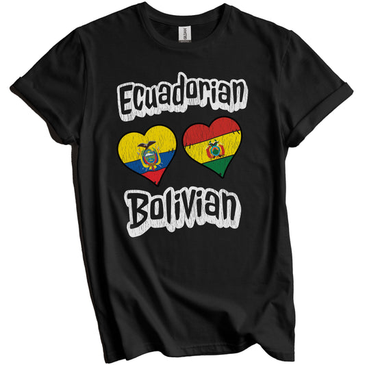Ecuadorian Bolivian Flag Heart Combo Ecuador Bolivia Distressed T-Shirt