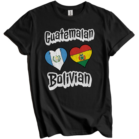 Guatemalan Bolivian Flag Heart Combo Guatemala Bolivia Distressed T-Shirt