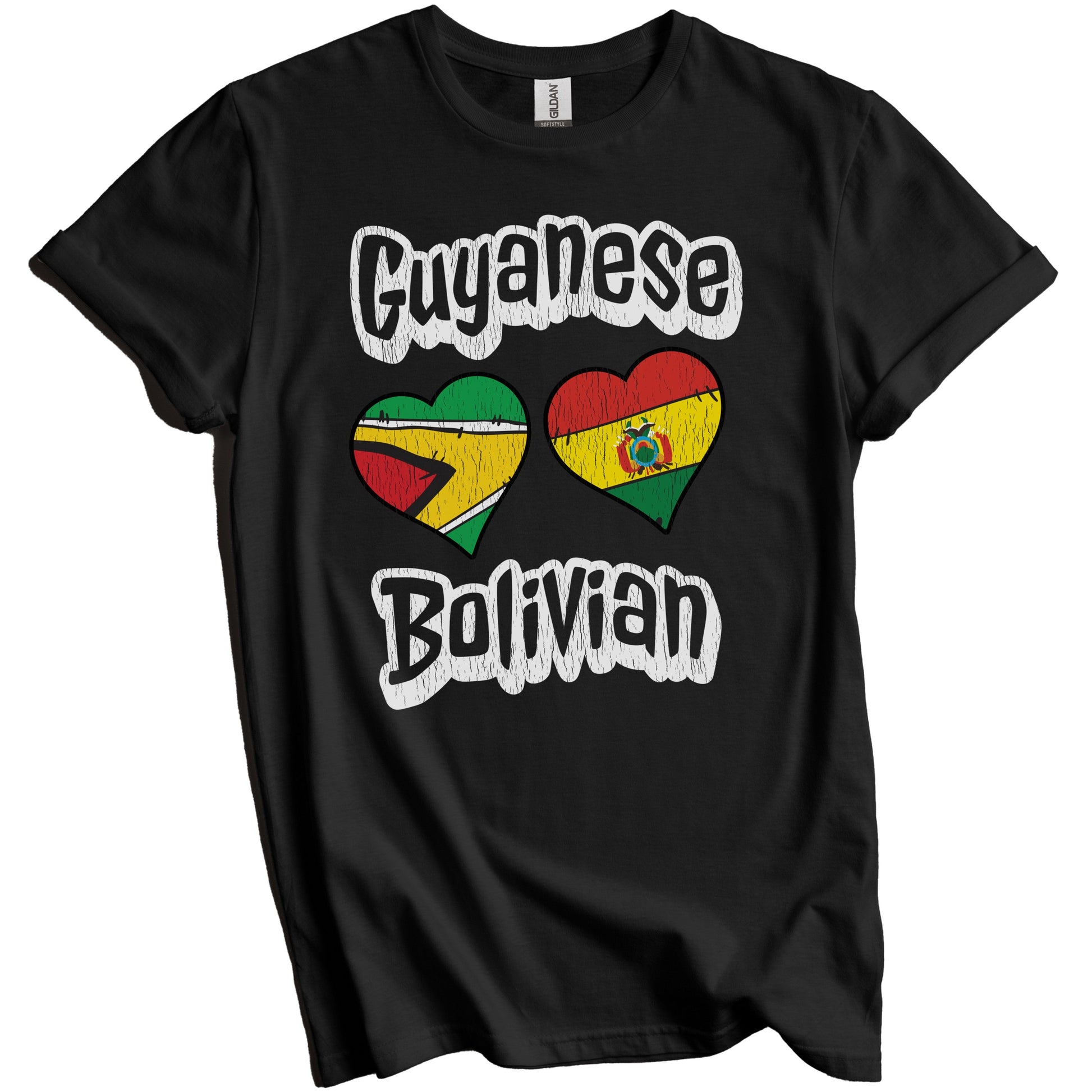 Guyanese Bolivian Flag Heart Combo Guyana Bolivia Distressed T-Shirt