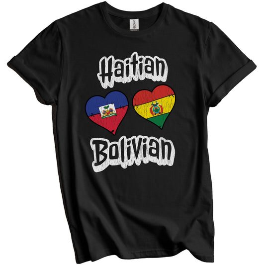 Haitian Bolivian Flag Heart Combo Haiti Bolivia Distressed T-Shirt