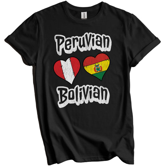 Peruvian Bolivian Flag Heart Combo Peru Bolivia Distressed T-Shirt