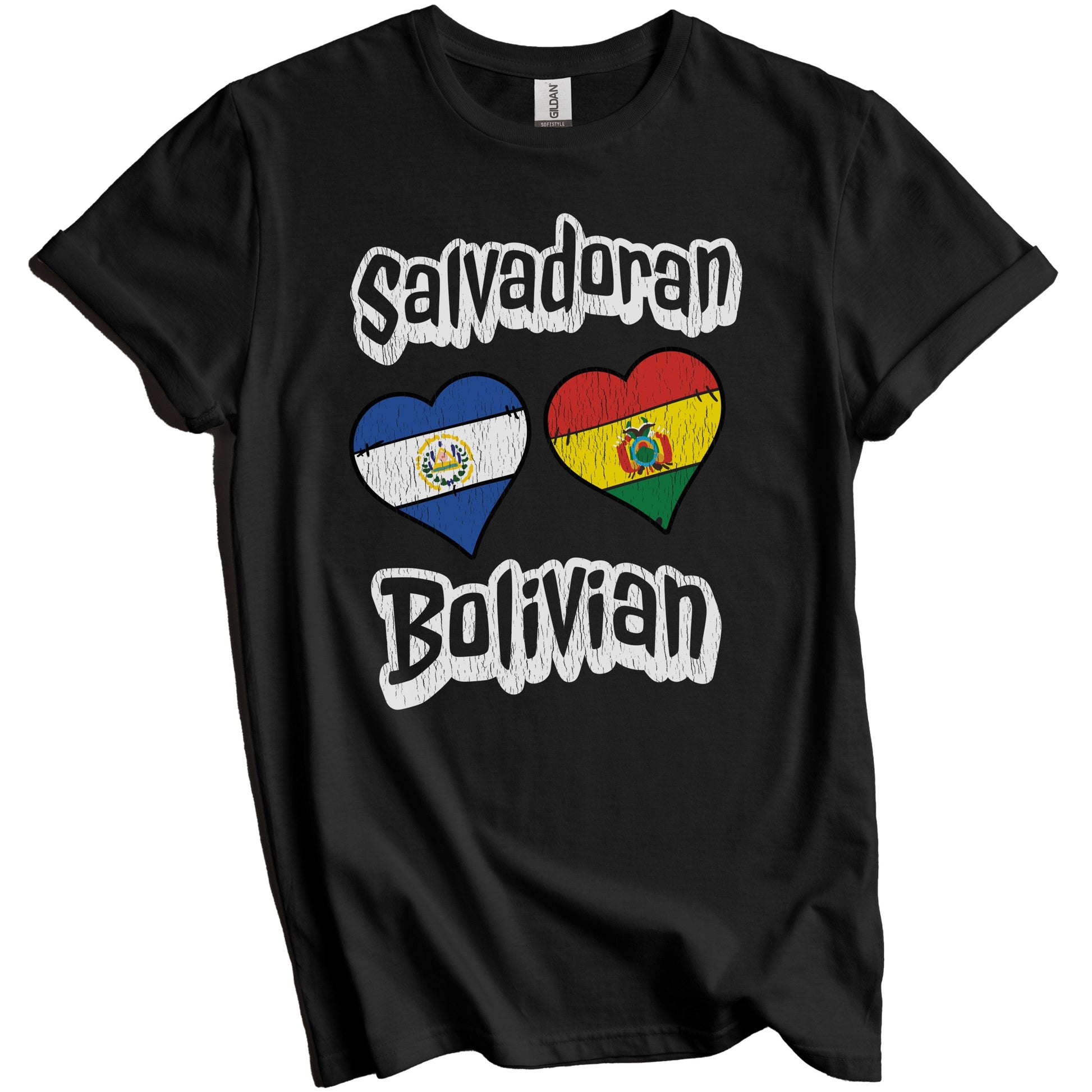 Salvadoran Bolivian Flag Heart Combo El Salvador Bolivia Distressed T-Shirt