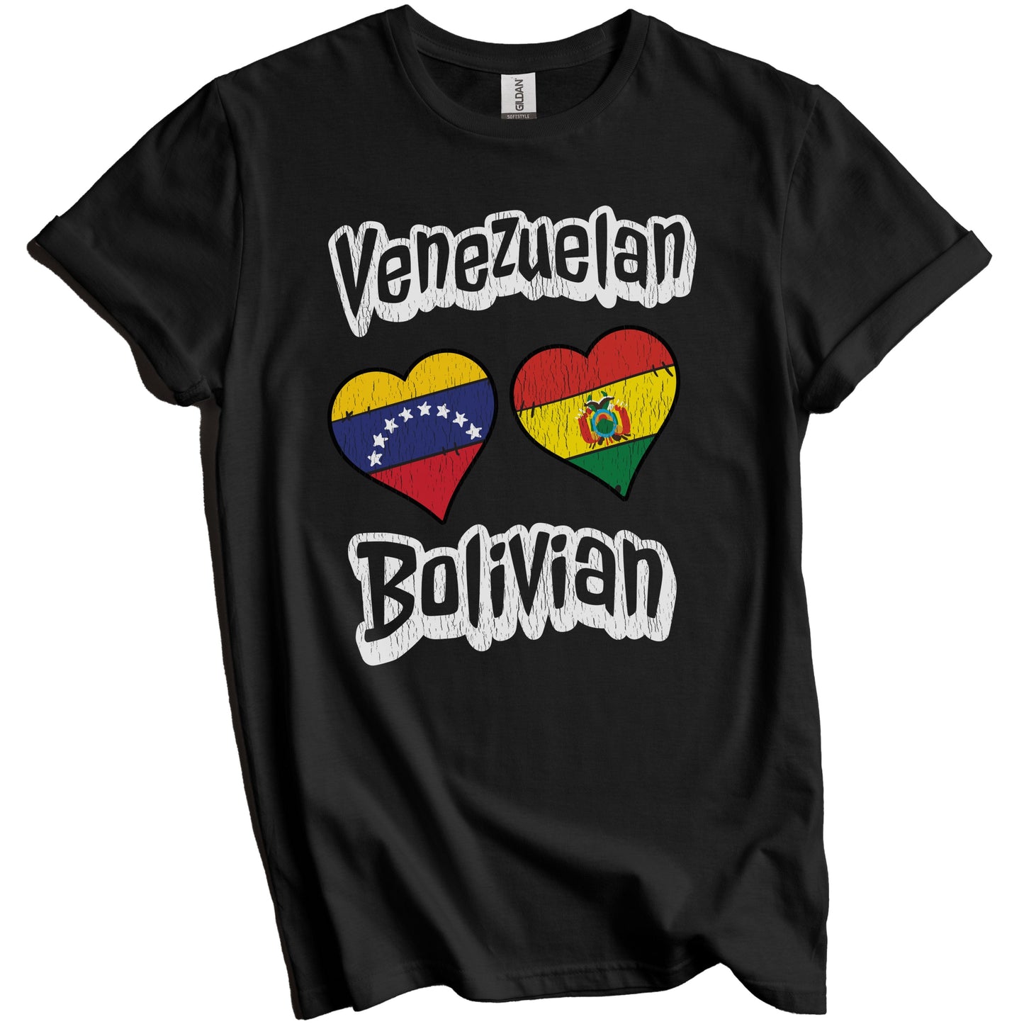 Venezuelan Bolivian Flag Heart Combo Venezuela Bolivia Distressed T-Shirt