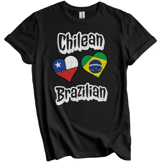 Chilean Brazilian Flag Heart Combo Chile Brazil Distressed T-Shirt