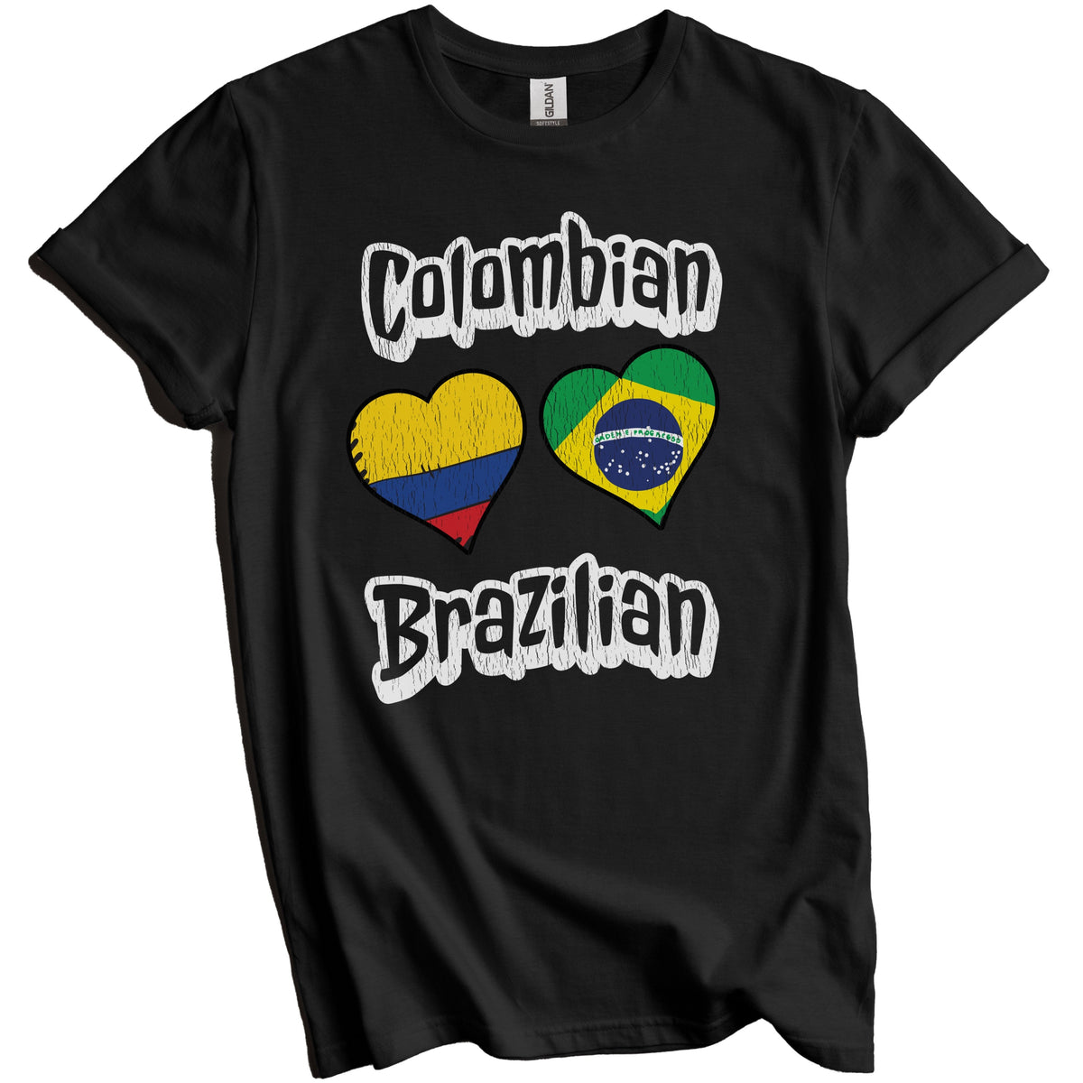 Colombian Brazilian Flag Heart Combo Colombia Brazil Distressed T-Shirt