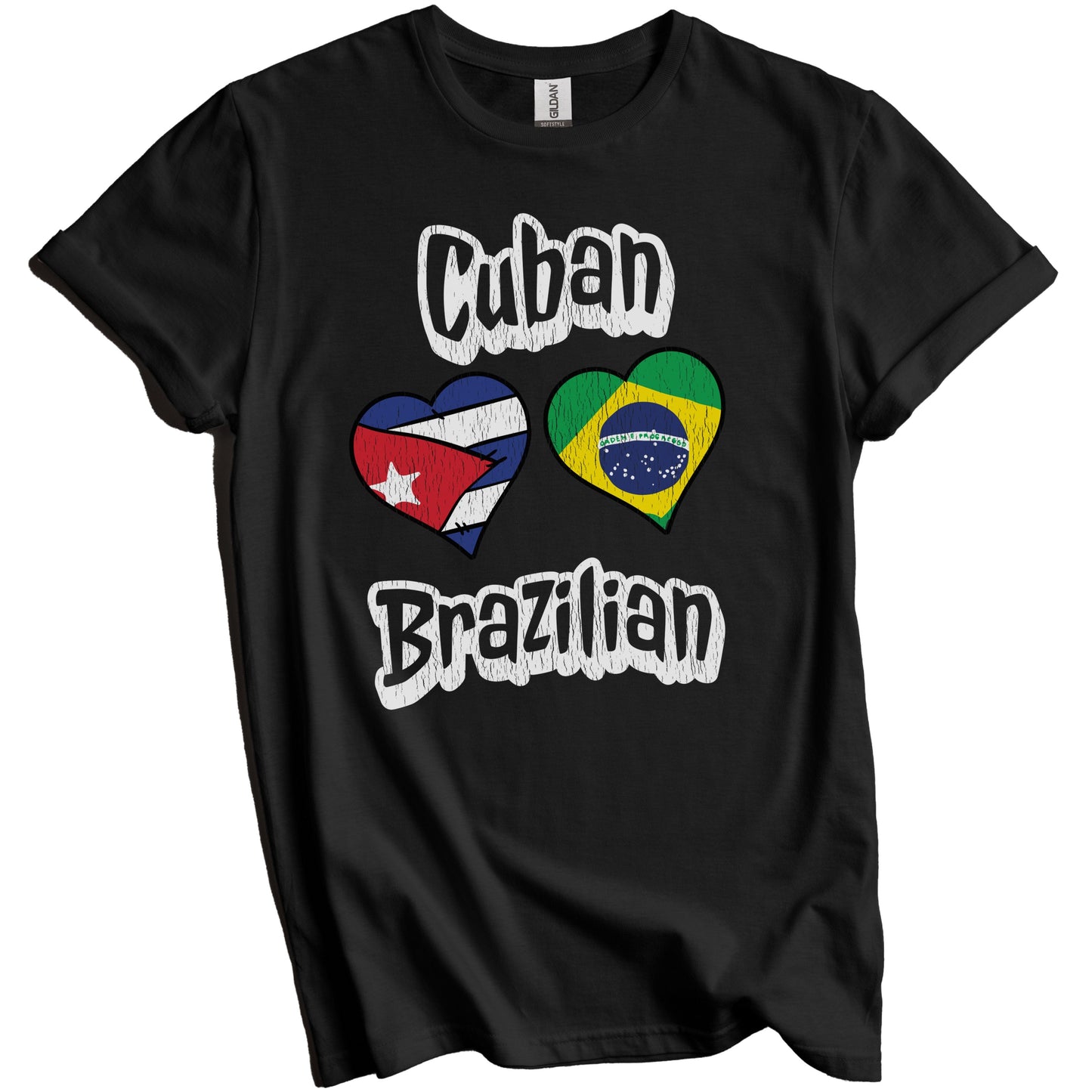 Cuban Brazilian Flag Heart Combo Cuba Brazil Distressed T-Shirt