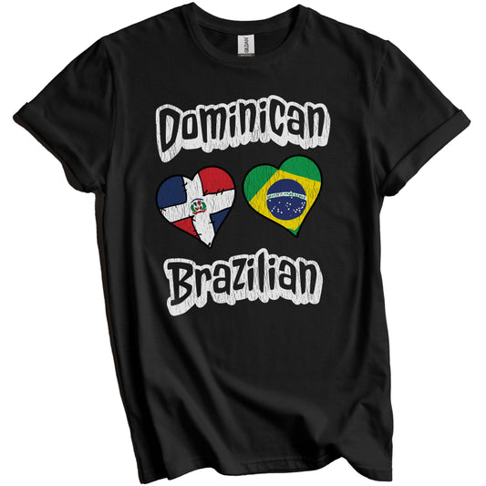 Dominican Brazilian Flag Hearts Dominican Republic Brazil Distressed T-Shirt