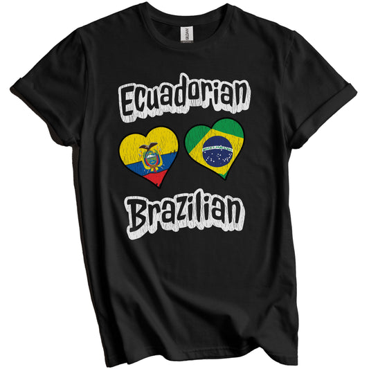 Ecuadorian Brazilian Flag Heart Combo Ecuador Brazil Distressed T-Shirt