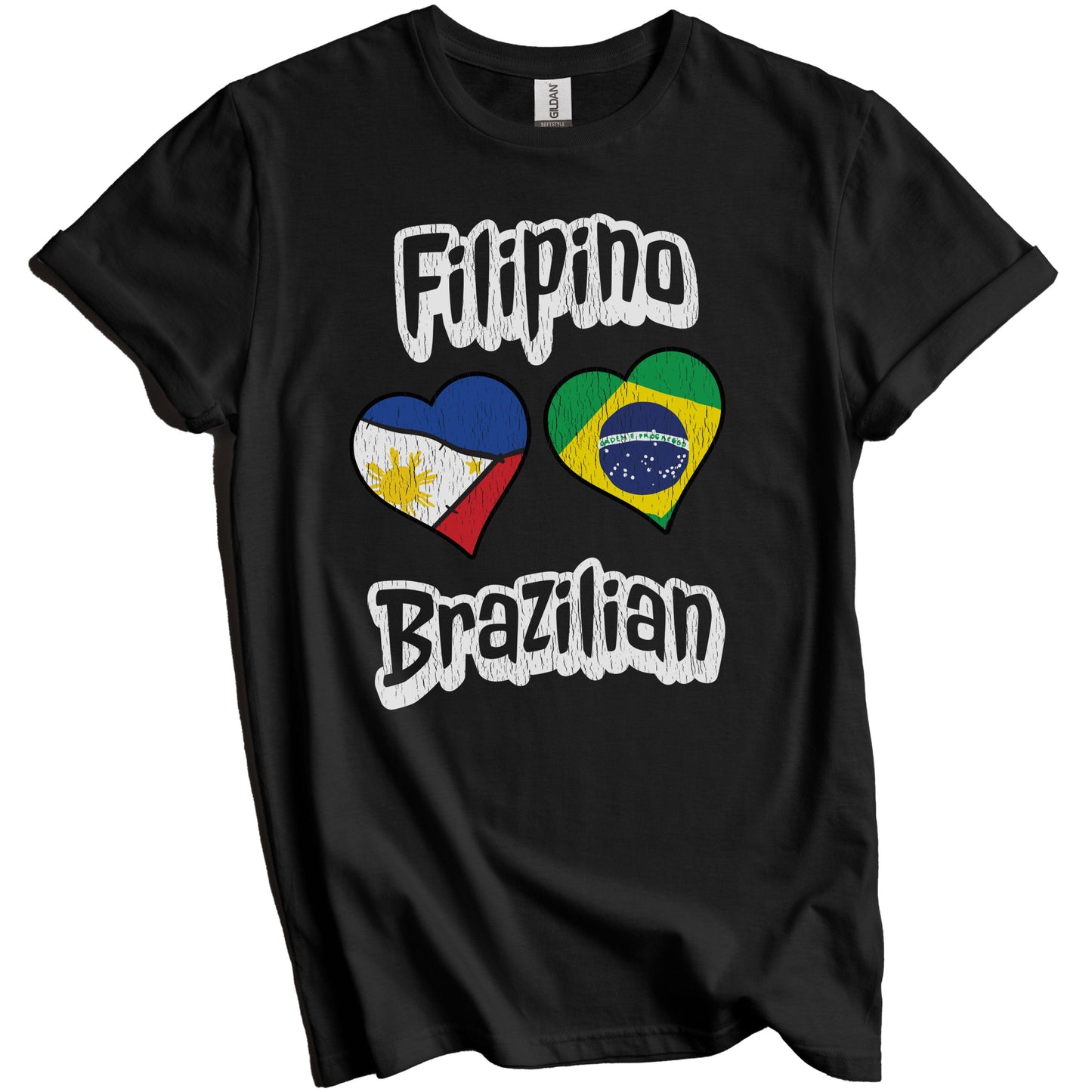 Filipino Brazilian Flag Heart Combo Philippines Brazil Distressed T-Shirt